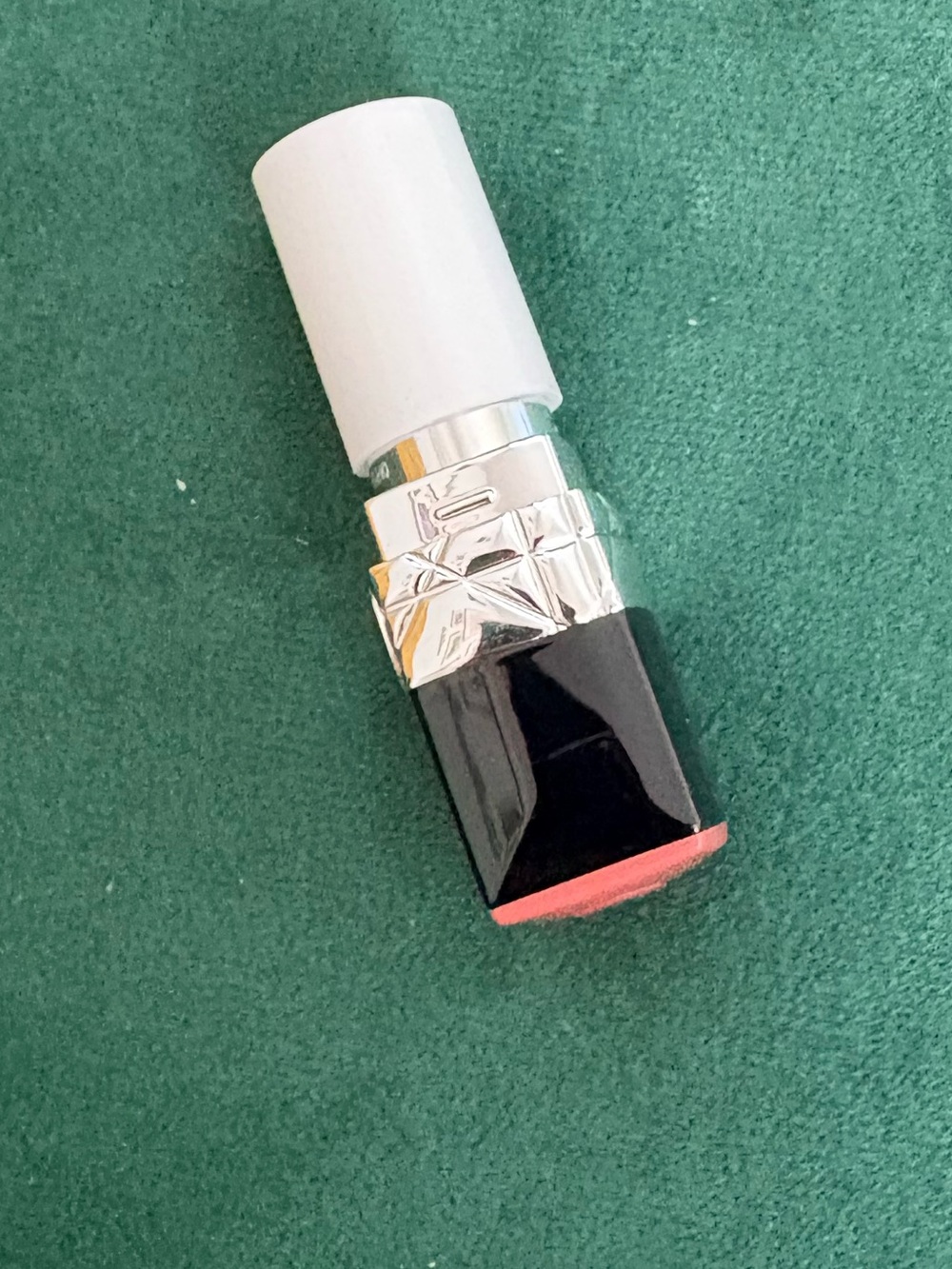 Dior Lipstick White Cap with Black and Silver Accents and Pink Tip